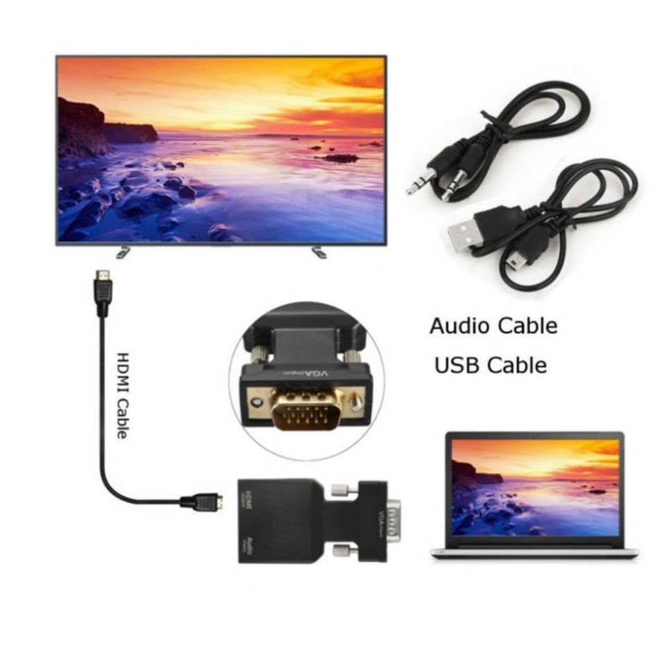 1080P VGA إلى HDMI محول مع 3.5 - مراجعة Hdmi Vga Adapter وسعره