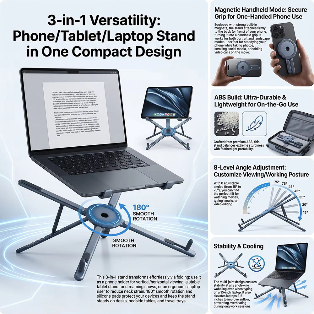 حامل هاتف مغناطيسي محمول وعصا  - مراجعة Laptop Related Accessories وسعره